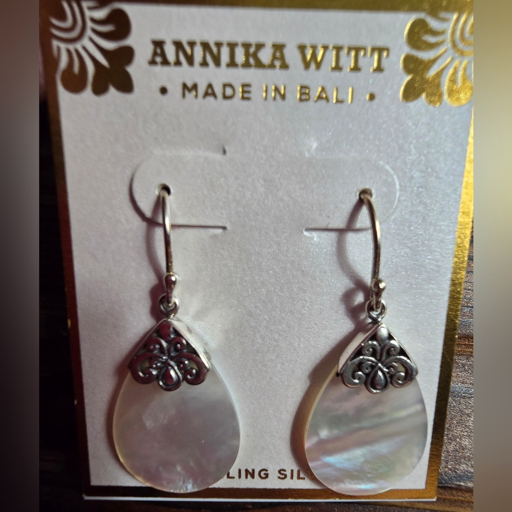 Annika Witt teardrop-shaped earrings sterling silver and mother of pearl! - Picture 6 of 8
